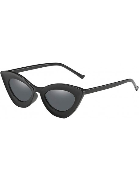 Round UV Protection Sunglasses for Women Men Full rim frame Cat-Eye Shaped Plastic Lens and Frame Sunglass - Black - C81902YN...