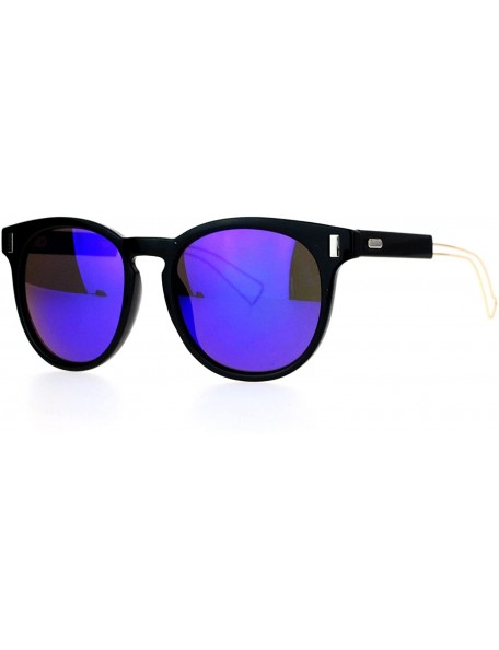 Wayfarer Retro Keyhole Horn Rim Mirrored Mirror Lens Mens Sunglasses - Black Dark Blue - CH12EPTI9UV $15.70