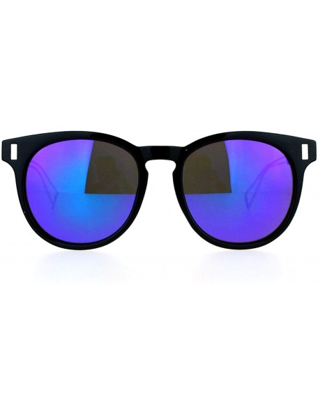 Wayfarer Retro Keyhole Horn Rim Mirrored Mirror Lens Mens Sunglasses - Black Dark Blue - CH12EPTI9UV $15.70