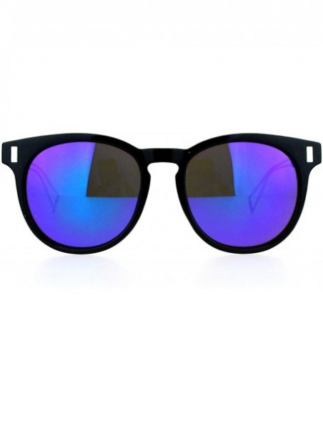 Wayfarer Retro Keyhole Horn Rim Mirrored Mirror Lens Mens Sunglasses - Black Dark Blue - CH12EPTI9UV $15.70