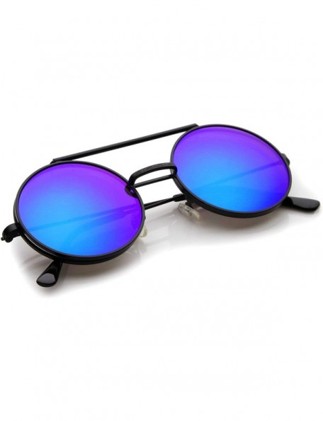 Goggle Mid Size Flip-Up Colored Mirror Lens Round Django Sunglasses 49mm - Black / Green Mirror - CE12MXZNL19 $10.80