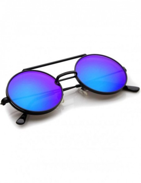 Goggle Mid Size Flip-Up Colored Mirror Lens Round Django Sunglasses 49mm - Black / Green Mirror - CE12MXZNL19 $10.80