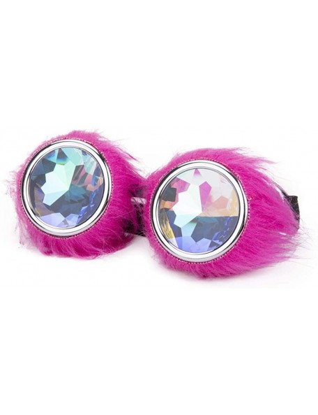 Goggle Kaleidoscope Rave Goggles Steampunk Glasses with Rainbow Crystal Glass Lens - Frame With Pink Fuzz Decoration - CC18KM...