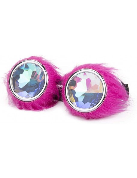 Goggle Kaleidoscope Rave Goggles Steampunk Glasses with Rainbow Crystal Glass Lens - Frame With Pink Fuzz Decoration - CC18KM...