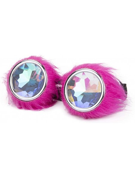 Goggle Kaleidoscope Rave Goggles Steampunk Glasses with Rainbow Crystal Glass Lens - Frame With Pink Fuzz Decoration - CC18KM...