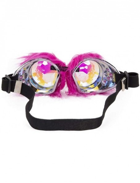 Goggle Kaleidoscope Rave Goggles Steampunk Glasses with Rainbow Crystal Glass Lens - Frame With Pink Fuzz Decoration - CC18KM...