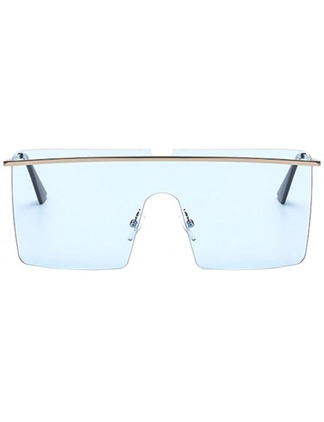 Square Unisex Large One Piece Flat Top Oversized Square Sunglasses Vintage - Silver Metal Frame & Blue Lens - CZ18CXGREIH $11.39