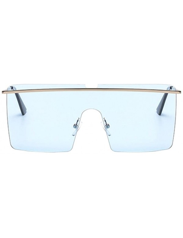 Square Unisex Large One Piece Flat Top Oversized Square Sunglasses Vintage - Silver Metal Frame & Blue Lens - CZ18CXGREIH $11.39