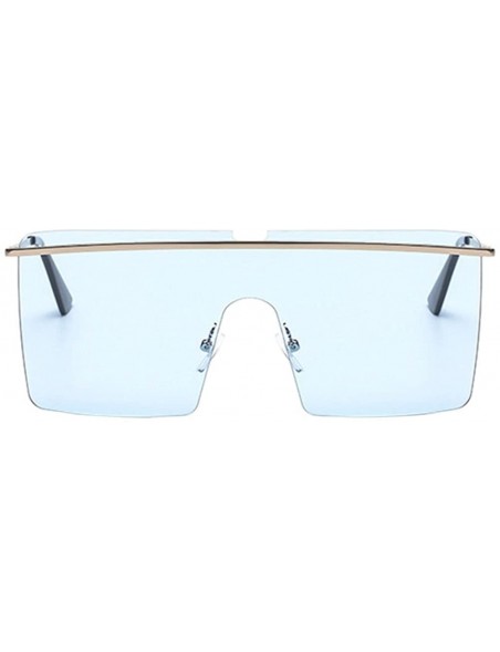 Square Unisex Large One Piece Flat Top Oversized Square Sunglasses Vintage - Silver Metal Frame & Blue Lens - CZ18CXGREIH $11.39