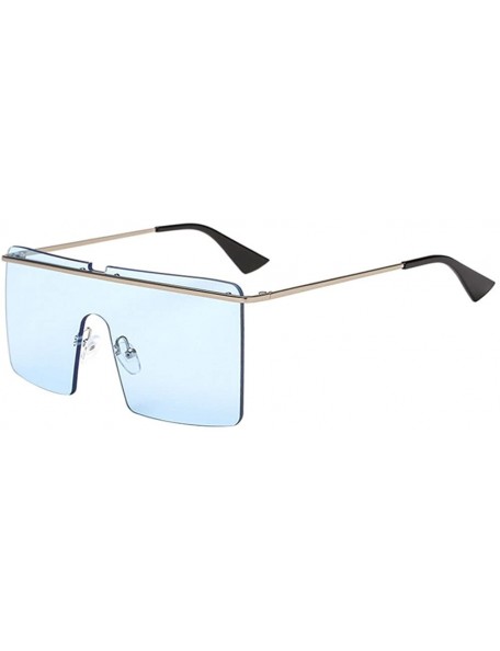 Square Unisex Large One Piece Flat Top Oversized Square Sunglasses Vintage - Silver Metal Frame & Blue Lens - CZ18CXGREIH $11.39