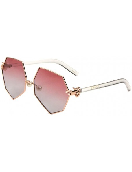 Oversized Geometric Oversized Flat Sunglasses w/Pearl Nose Pads & 3D Clown Hand/Glove Hinge - Transparent & Rose Gold Frame -...