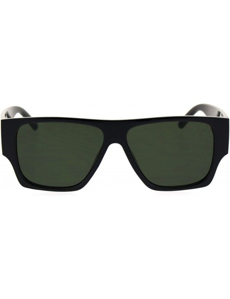 Rectangular Mens Thick Arm Flat Top Gangster Mob Plastic Sunglasses - Black Green - CC18SLZX8GU $10.52