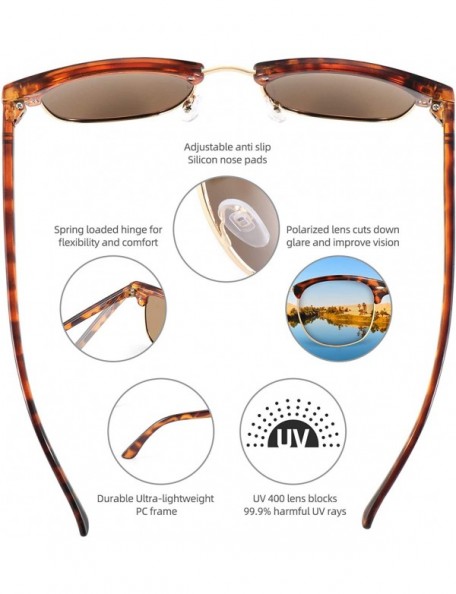 Round Rimless Sunglasses Men/Women Polarized Half Frame style/Lightweight/UV Protection - Leopard Frame/Brown Lens - C0194RA9...