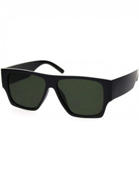 Rectangular Mens Thick Arm Flat Top Gangster Mob Plastic Sunglasses - Black Green - CC18SLZX8GU $10.52