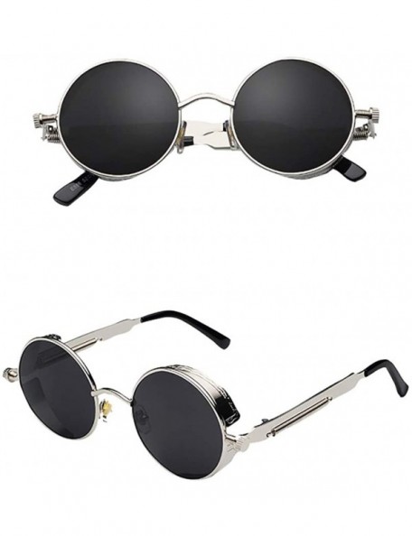 Round Punk sunglasses Men Women Round Vintage Mirrored Sunglasses Outdoor Eyewear - B - CW18TM5T0OH $8.68
