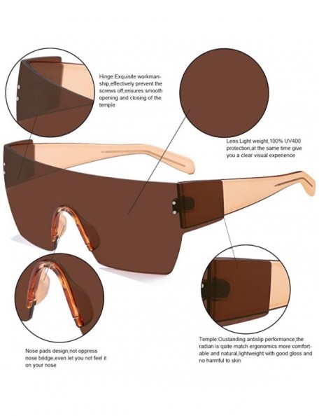 Oversized Unique Designer Shield One Piece Rimless Sunglasses Flat Colorful Translucent Lens For Women Men - CI18AI3T7NE $11.65