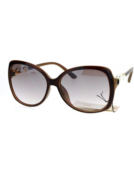 Butterfly Womens Diva Luxury Pearl Jewel Arm Designer Butterfly Sunglasses - Brown Clear - C012O3SUX2E $12.10