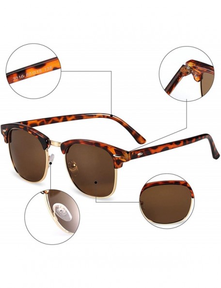 Round Rimless Sunglasses Men/Women Polarized Half Frame style/Lightweight/UV Protection - Leopard Frame/Brown Lens - C0194RA9...