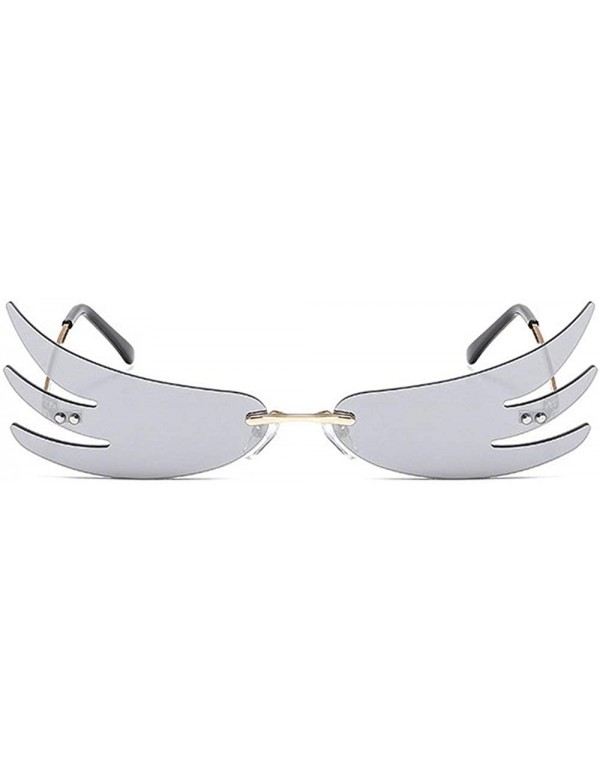 Rimless Designer Butterfly Sunglasses Colorful Mirrored - Silver - CZ198EYWT8C $12.61