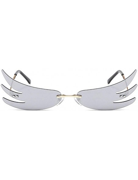 Rimless Designer Butterfly Sunglasses Colorful Mirrored - Silver - CZ198EYWT8C $12.61