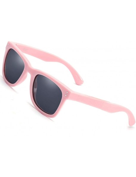 Square Square Sunglasses for Men Women TR90 Unbreakable - 100% UV Protection - Pastel Pink Frame/Polarized Grey Lens - CR18D2...