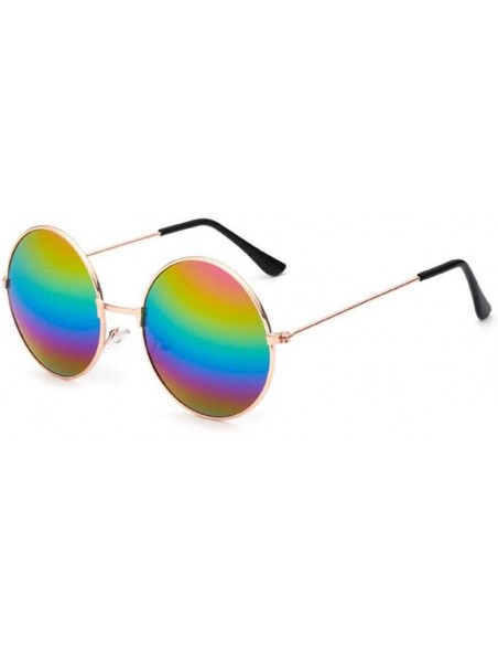 Aviator 2019 Women Men Sunglasses Round Metal Frame Brand Designer Mirrored Blue - Gold Colors - C918YR76QQE $7.51