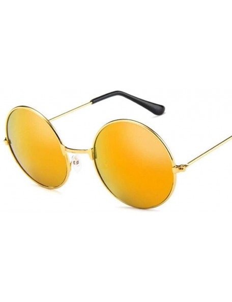 Aviator 2019 Women Men Sunglasses Round Metal Frame Brand Designer Mirrored Blue - Gold Colors - C918YR76QQE $7.51