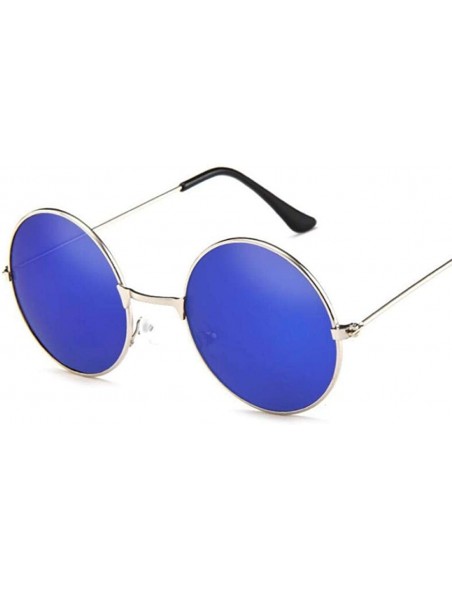 Aviator 2019 Women Men Sunglasses Round Metal Frame Brand Designer Mirrored Blue - Gold Colors - C918YR76QQE $7.51