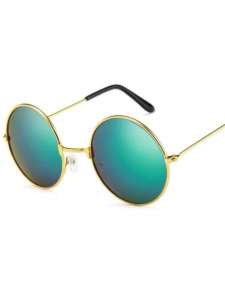 Aviator 2019 Women Men Sunglasses Round Metal Frame Brand Designer Mirrored Blue - Gold Colors - C918YR76QQE $7.51