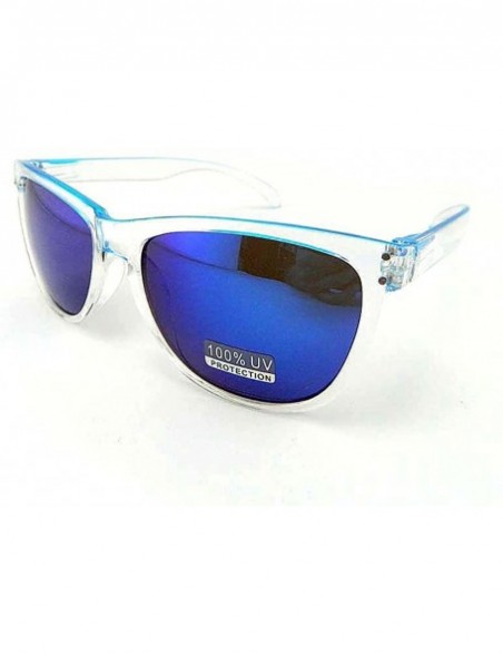 Wayfarer New Promotional Budget Wayfarer Retro Crystal 2-Tone Sunglasses - Flash Mirror Lens - Blue - CN11F4Y9NU7 $8.03