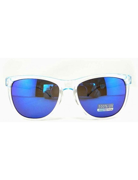 Wayfarer New Promotional Budget Wayfarer Retro Crystal 2-Tone Sunglasses - Flash Mirror Lens - Blue - CN11F4Y9NU7 $8.03