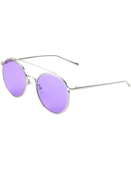 Round Flat Color Lens Flat Top Bar Round Sunglasses - Purple - CY1907WACQR $11.80
