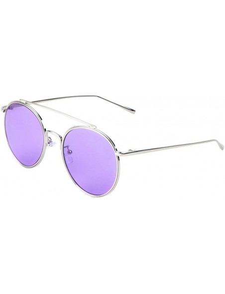 Round Flat Color Lens Flat Top Bar Round Sunglasses - Purple - CY1907WACQR $11.80