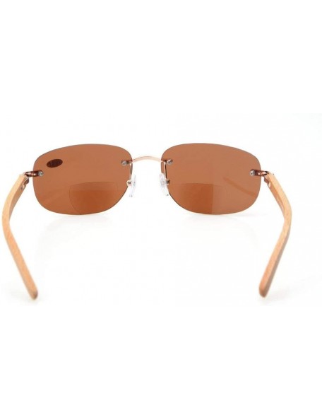 Round Rimless Bifocal Sunshine Readers for Men and Women in Wood Temple and Spring Hinges Gold/Brown Lens +3.0 - CY18Q35GLSX ...