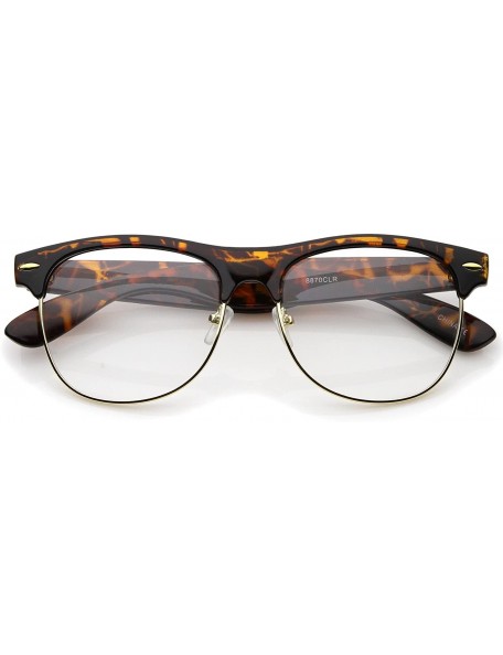 Square Classic Horn Rimmed Clear Lens Half Frame Glasses 56mm - Tortoise-gold / Clear - CP12N3ZJLKB $10.55