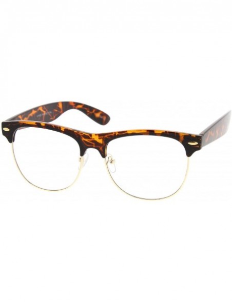 Square Classic Horn Rimmed Clear Lens Half Frame Glasses 56mm - Tortoise-gold / Clear - CP12N3ZJLKB $10.55