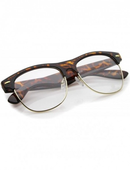 Square Classic Horn Rimmed Clear Lens Half Frame Glasses 56mm - Tortoise-gold / Clear - CP12N3ZJLKB $10.55