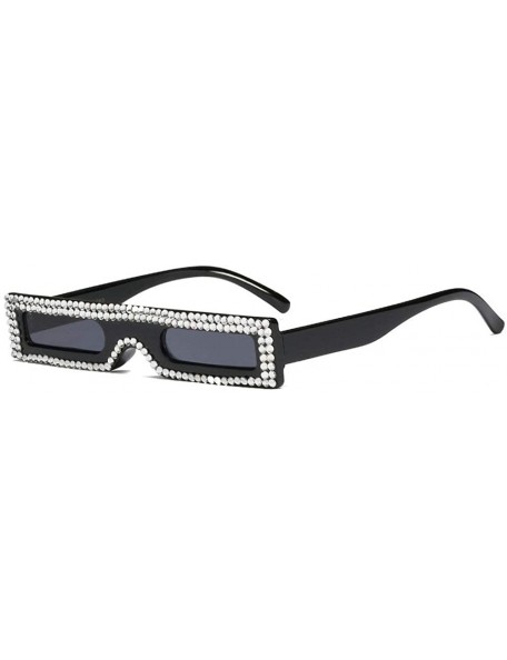Square Fashion Small Square Frame Luxury Diamond Unisex Sunglasses - Black - CD18KIICWS7 $16.89