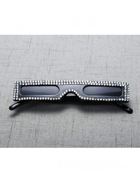 Square Fashion Small Square Frame Luxury Diamond Unisex Sunglasses - Black - CD18KIICWS7 $16.89