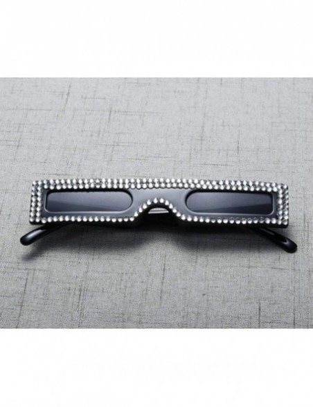 Square Fashion Small Square Frame Luxury Diamond Unisex Sunglasses - Black - CD18KIICWS7 $16.89