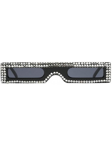 Square Fashion Small Square Frame Luxury Diamond Unisex Sunglasses - Black - CD18KIICWS7 $16.89