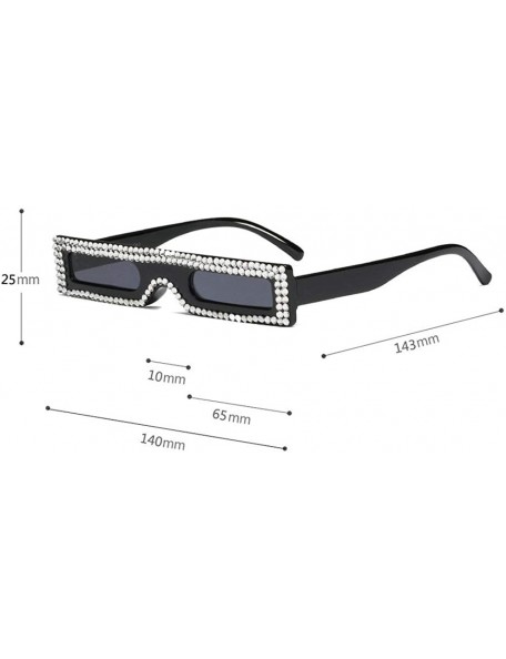 Square Fashion Small Square Frame Luxury Diamond Unisex Sunglasses - Black - CD18KIICWS7 $16.89