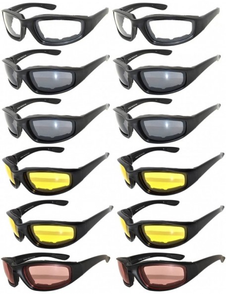 Goggle Wholesale of 12 Pairs Motorcycle Padded Foam Glasses Assorted Color Lens - 12_blk_cl_sm_yl_am - CR12NYK4QOI $32.01