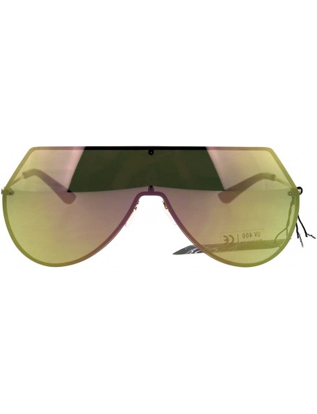 Shield Shield Frame Sunglasses Rims Behind Lens Flat Top Angled Futuristic Shades - Gold (Peach Mirror) - CX186K5IN4E $8.72