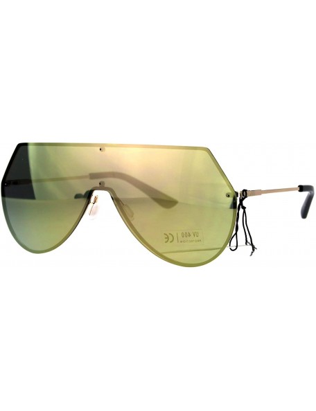 Shield Shield Frame Sunglasses Rims Behind Lens Flat Top Angled Futuristic Shades - Gold (Peach Mirror) - CX186K5IN4E $8.72