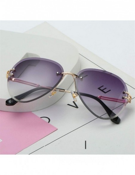 Rimless Design Vintage RimlPilot Sunglasses Women Men Retro Cutting Lens Gradient Sun Glasses UV400 - Pink - C111OB05GHT $18.71