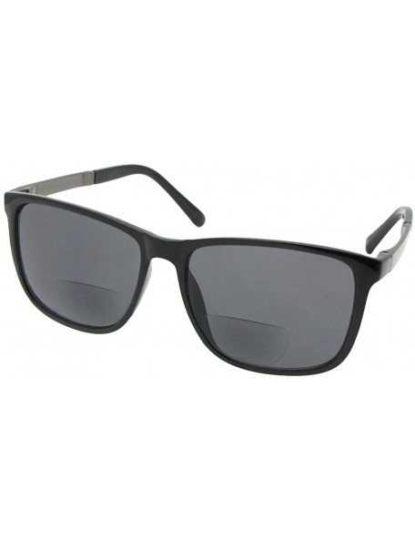 Square Square Bifocal Sunglasses B130 - Shiny Black Frame Gray Lenses - CE18OQY6REO $28.28