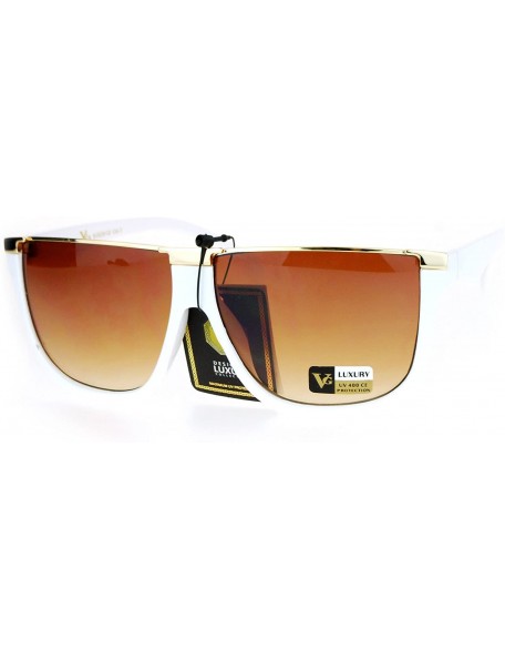 Rectangular Womens Flat Top Mob Rectangular Metal Bridge Diva Fashion Plastic Sunglasses - White Gold - CC12O175JFA $10.19