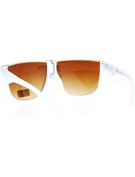 Rectangular Womens Flat Top Mob Rectangular Metal Bridge Diva Fashion Plastic Sunglasses - White Gold - CC12O175JFA $10.19