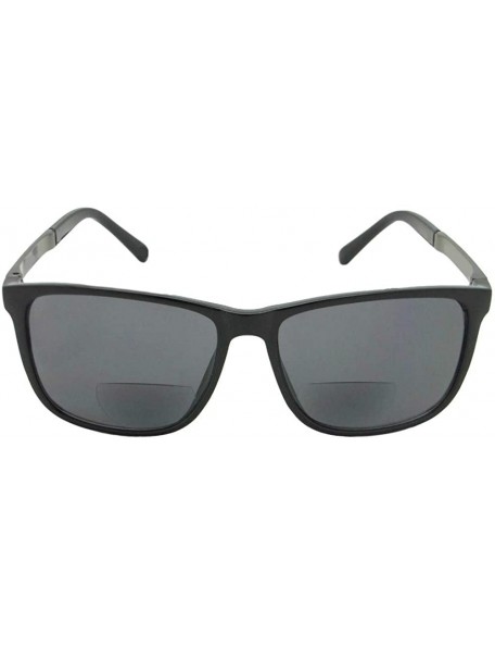 Square Square Bifocal Sunglasses B130 - Shiny Black Frame Gray Lenses - CE18OQY6REO $14.91